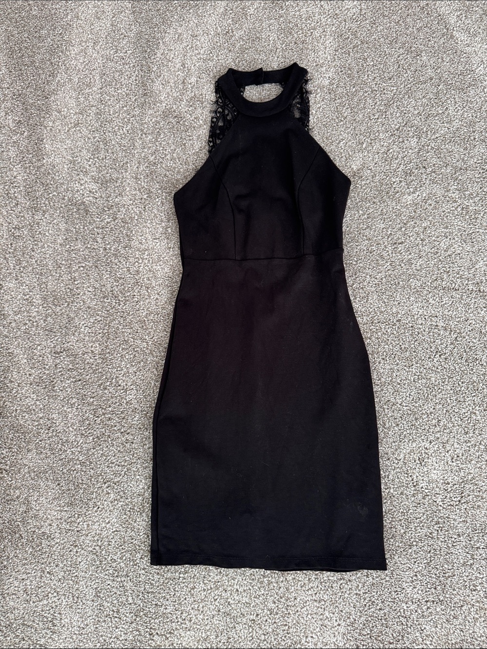 Lulu's Black Halo-Neck Lace-Back Midi Dress - Sleek Evening Midi